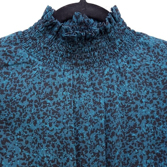 Spirit Of Grace Prairie Short Dress Long Sleeve Smocked Neck Medium Leopard - Picture 5 of 11